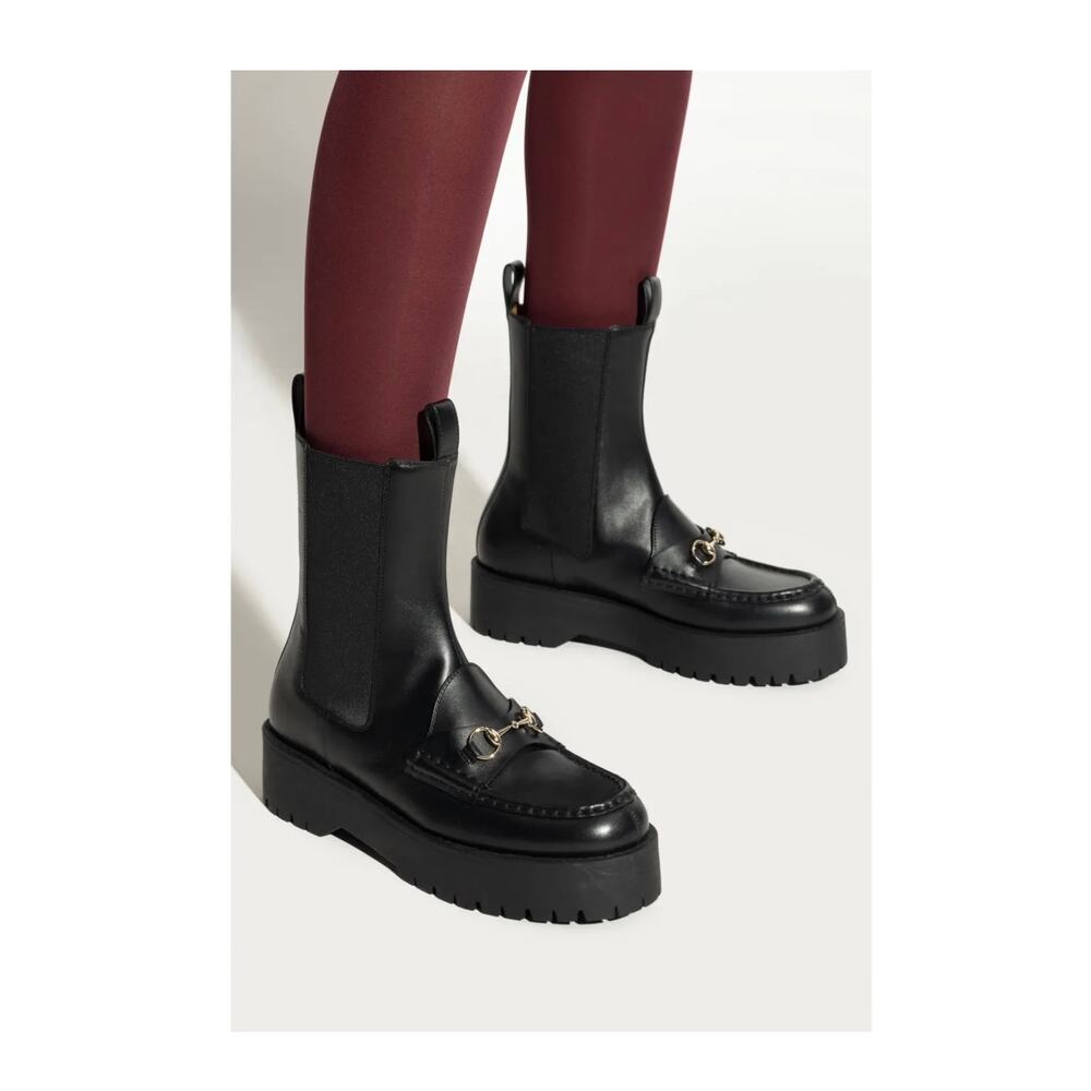 Gucci Horsebit Chelsea Black Leather Platform Boot 39 Classic - Picture 2 of 9